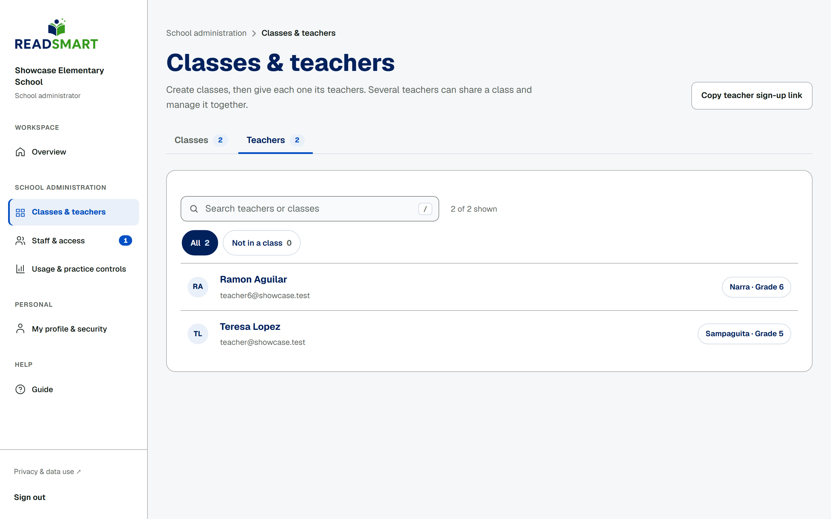 The teacher list