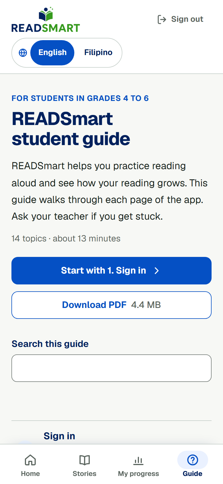 The guide on a phone