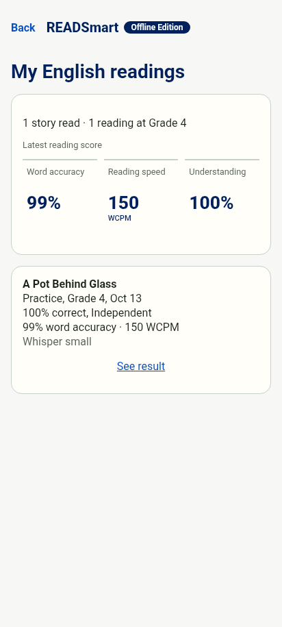 Saved offline reading progress