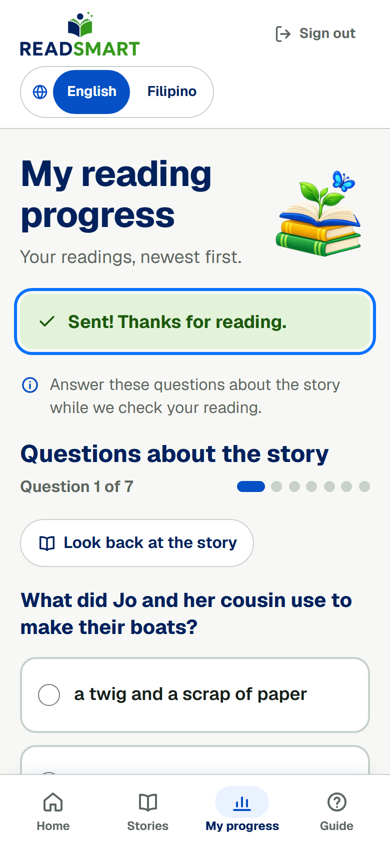 Questions while the reading is checked