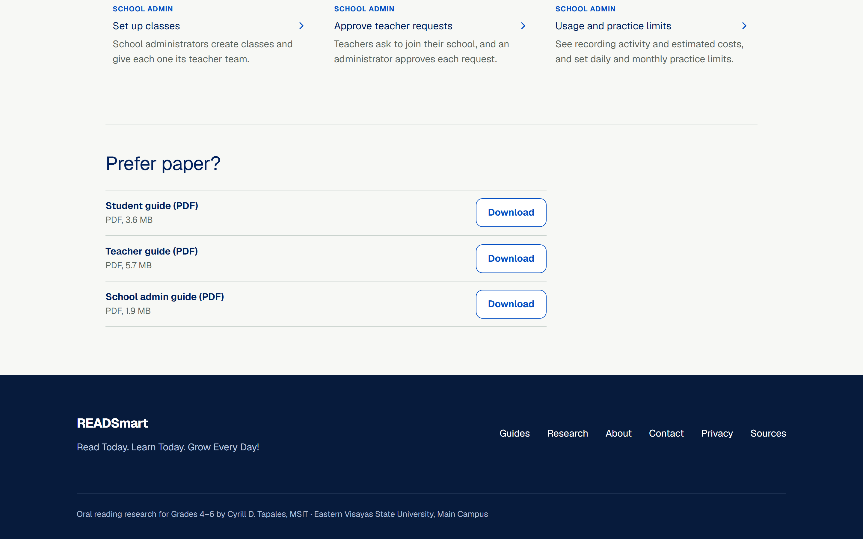Links at the bottom of the page