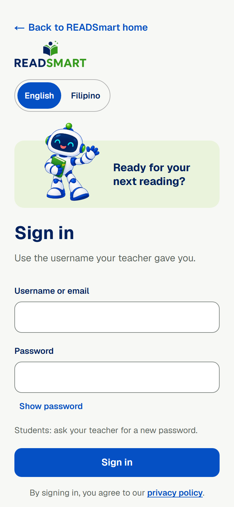 The sign-in page on a phone