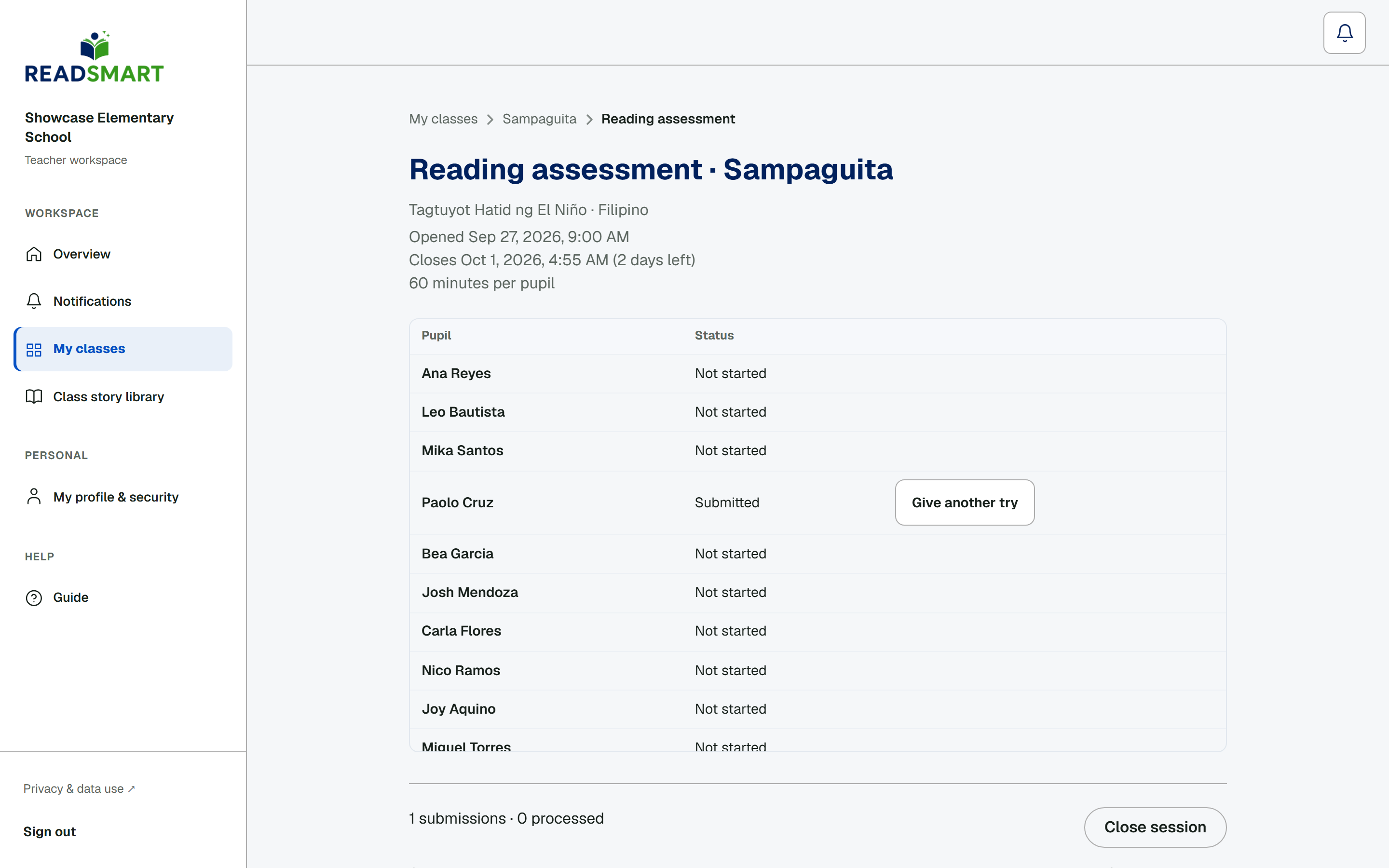 A reading check in progress