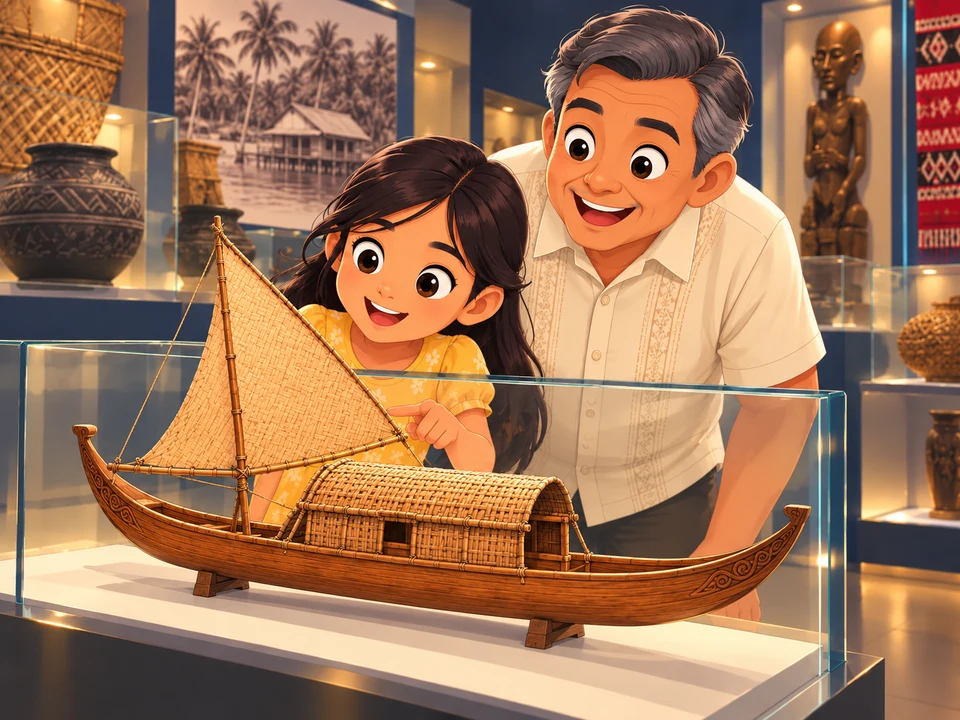 single hull with modest roof and sail, no outriggers. Museum model is an artistic lepa introduction