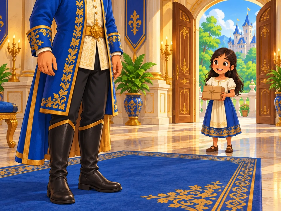 A visitor arrives before King Rollo prepares the palace hall.