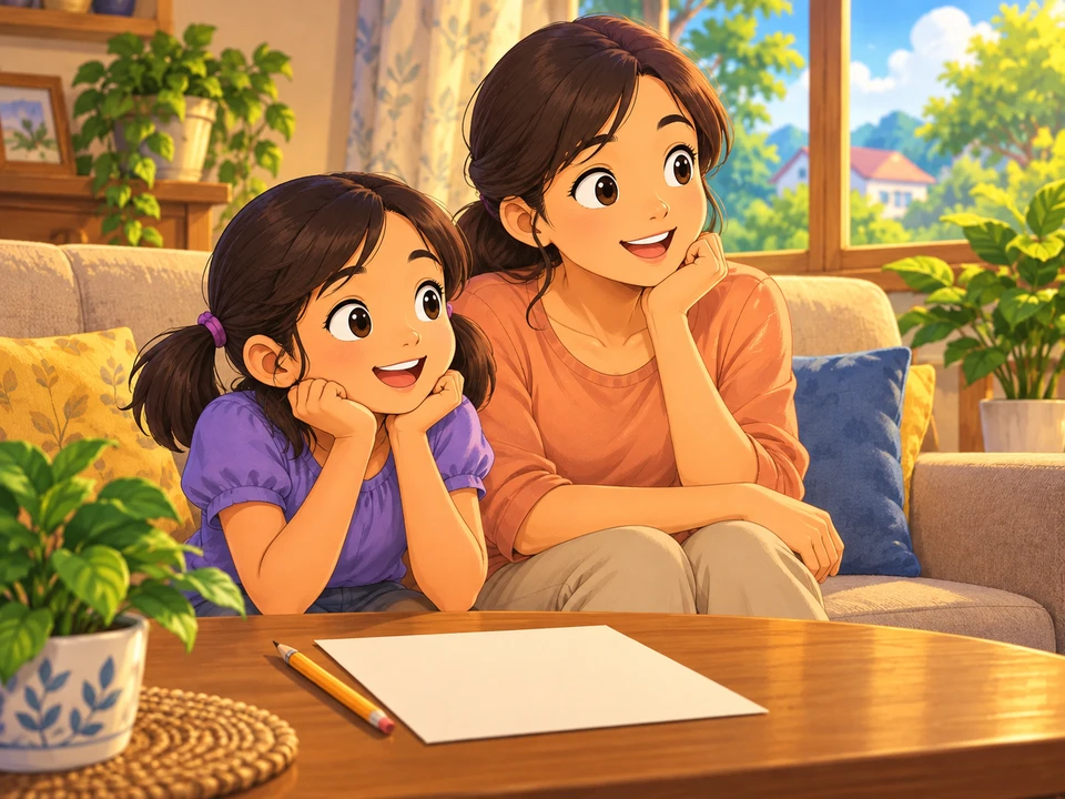 Si Dina at ang kaniyang nanay ay nanonood sa bahay.