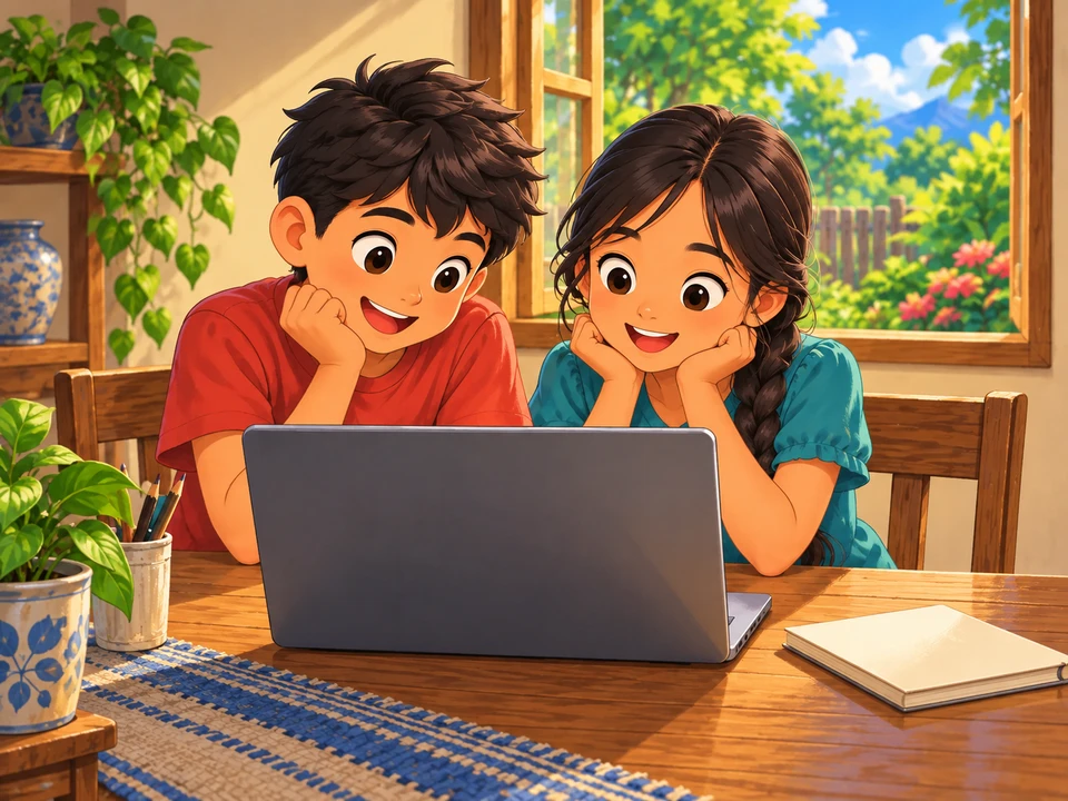 Si Tino at Ada ay nanonood ng isang palabas sa bahay.