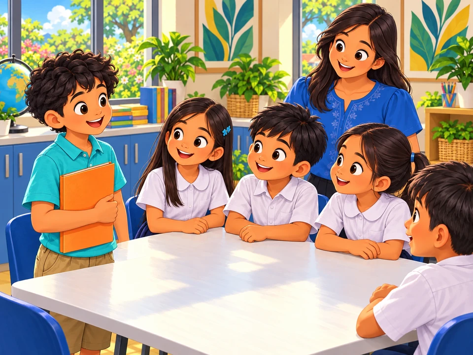 Si Leo at ang kanyang mga kaklase ay naghahanda para sa gawain sa klase.
