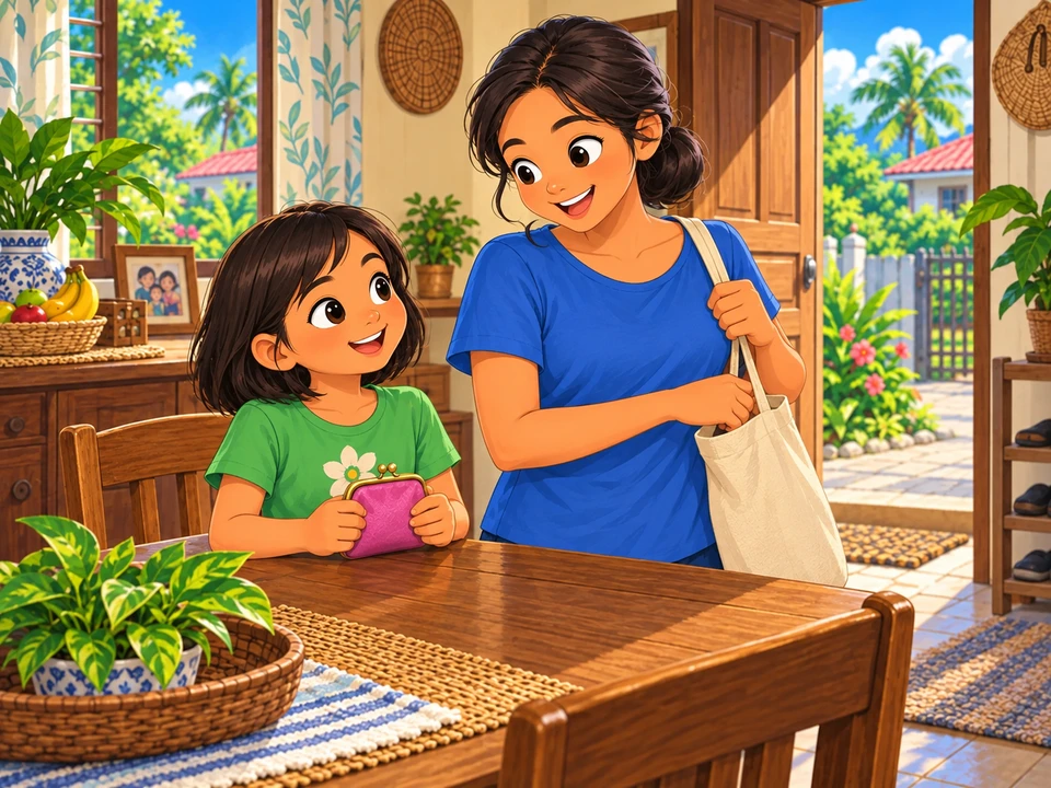 Si Mina at ang kanyang ina ay naghahanda para sa maikling pamimili.