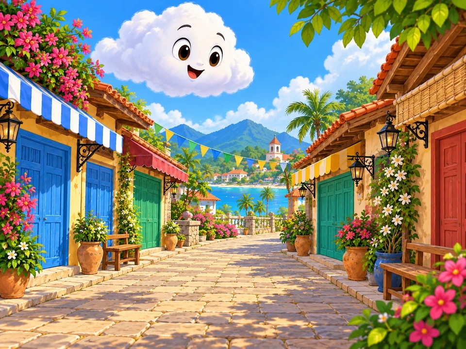 Cloud above a village market before making a purchase.