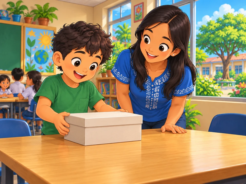 Omar and his teacher preparing for a classroom investigation.
