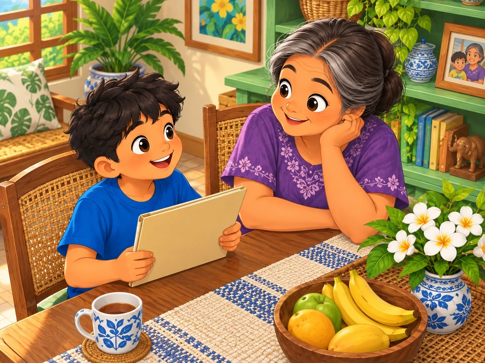 Kai visiting Lola before sharing her family story.