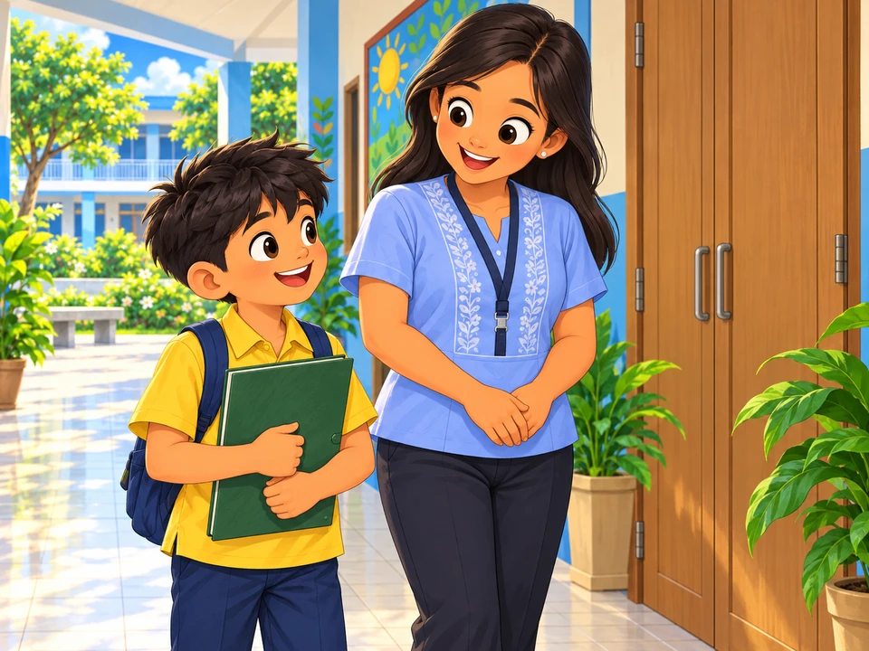Noah preparing a school delivery plan with his teacher.