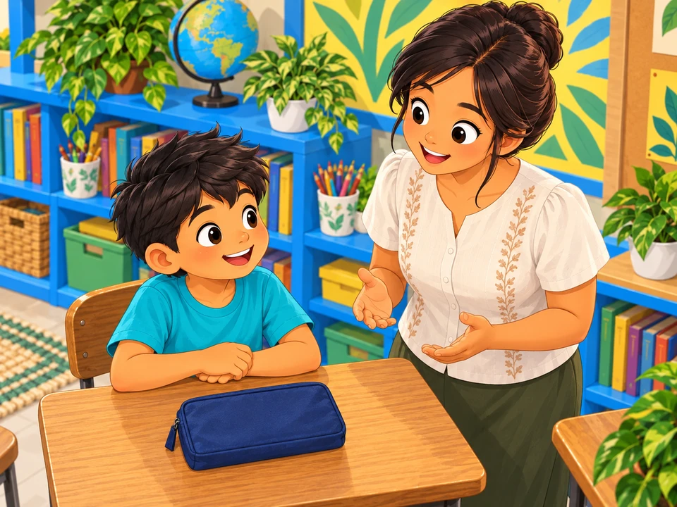 Leo and his teacher preparing a classroom observation.