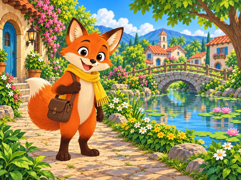 Fox beside a village pond before announcing a feast.