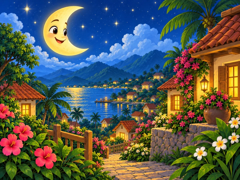 Moon above a quiet village before visiting any hosts.