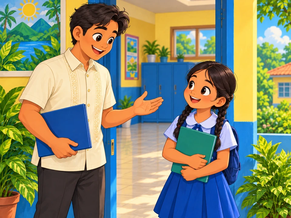 Guro at mag-aaral bago magsimula ang aralin tungkol sa tunog.