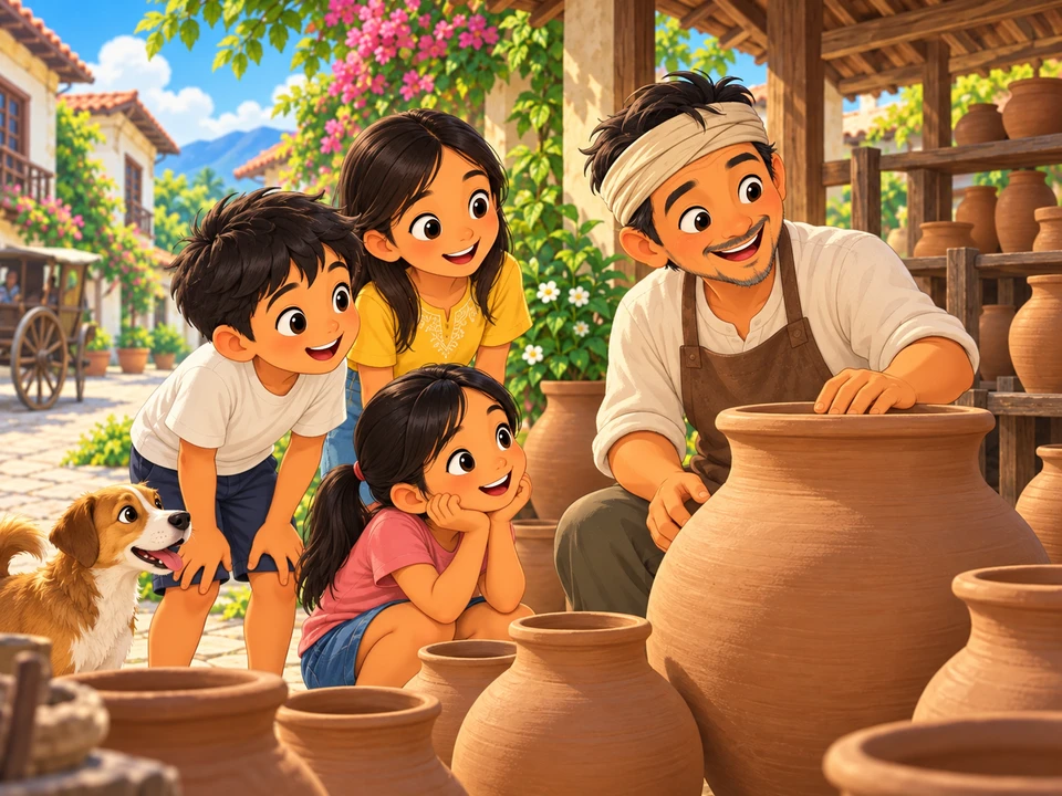 Mga batang bumibisita sa pagawaan ng banga.
