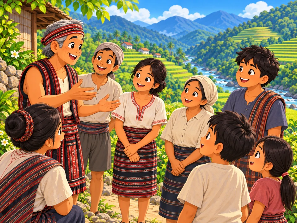 Pamayanang nagtitipon sa tuyong landas sa tabi ng mga payyo.